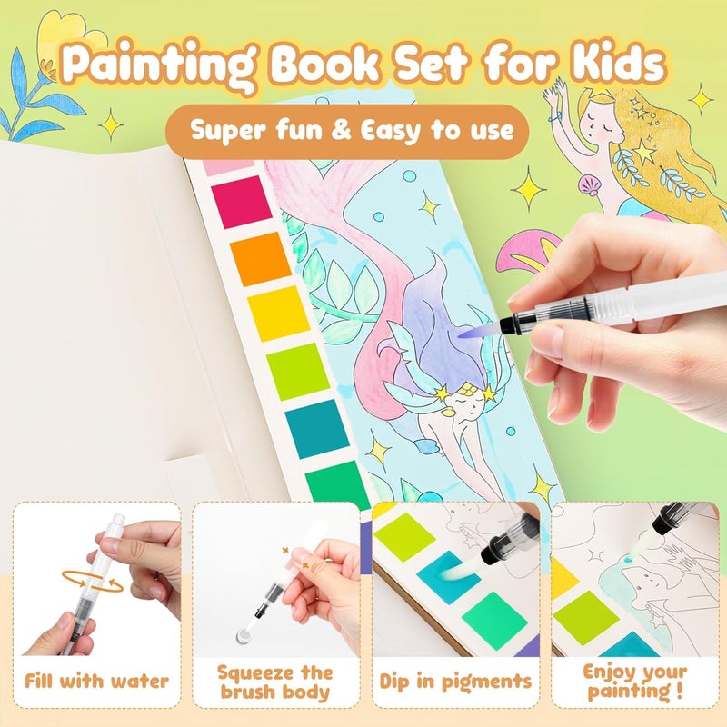 JCREN Watercolor Painting Books, Pocket Watercolor Painting Coloring Kit, Paint with Water Bookmarks Travel Activity Party Favors for Kids Toddlers Gifts for Boys and Girls - Image 3